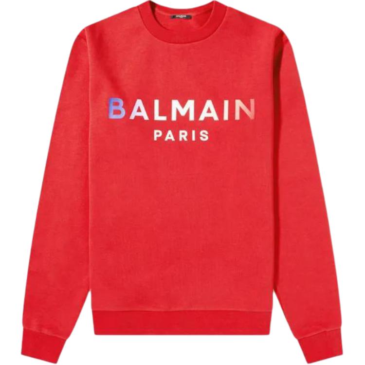 Balmain FW22 Red Crewneck Sweatshirt with Logo Print XH2JQ040BB55-3BX