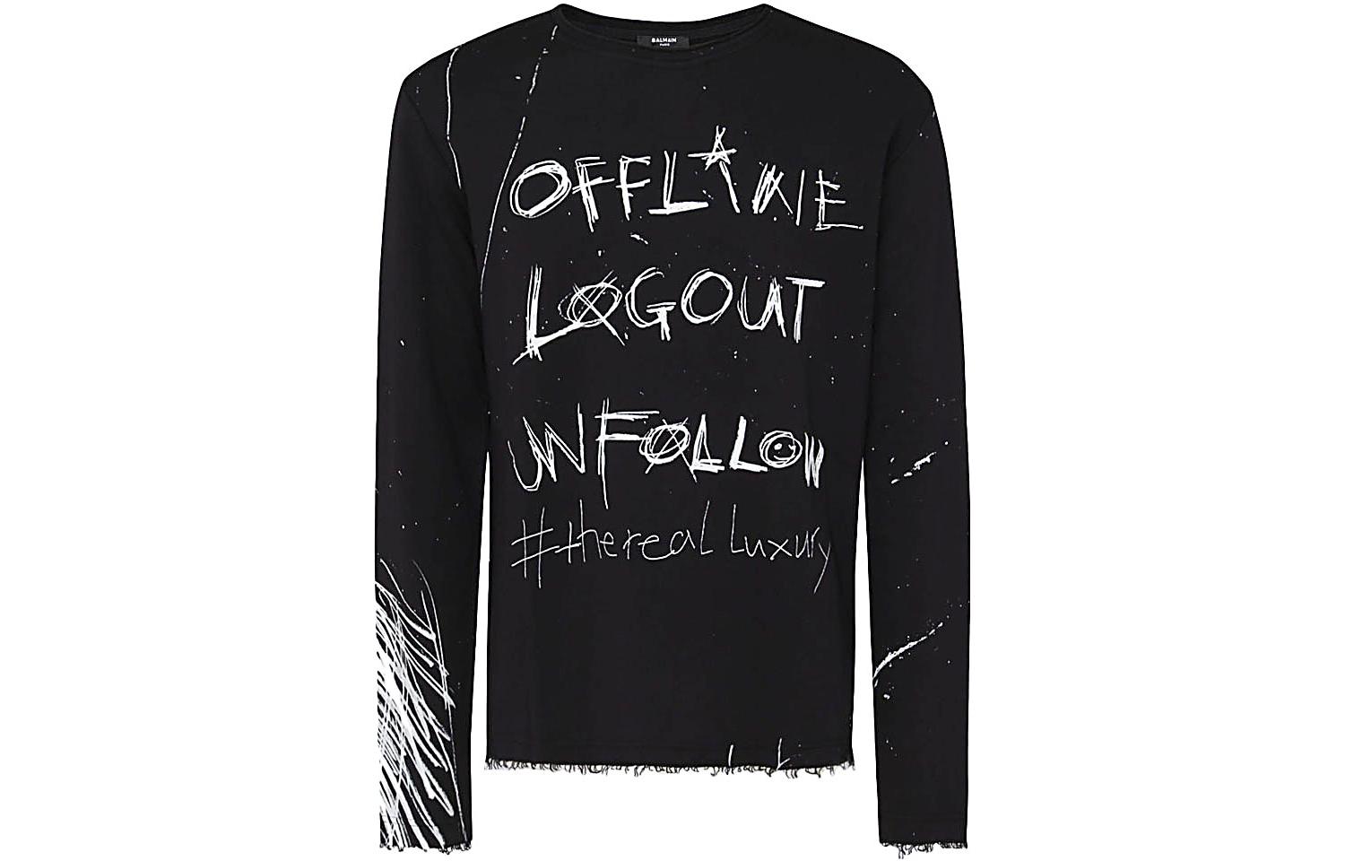 Balmain FW22 Slogan Print Crewneck Pullover Sweatshirt Black Men’s YH1JQ042GB77EAB