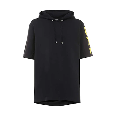 Balmain FW22 Solid Color Hooded Drawstring Short-Sleeve Sweatshirt Black Mens YH2JL000BB15EFT
