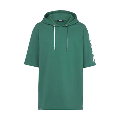 Balmain FW22 Solid Color Letter Logo Print Short Sleeve Hoodie Green YH1JL000BB15UBB