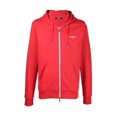 Balmain FW22 Solid Color Logo Print Red Hoodie Jacket for Men YH1JX000BB04MAI