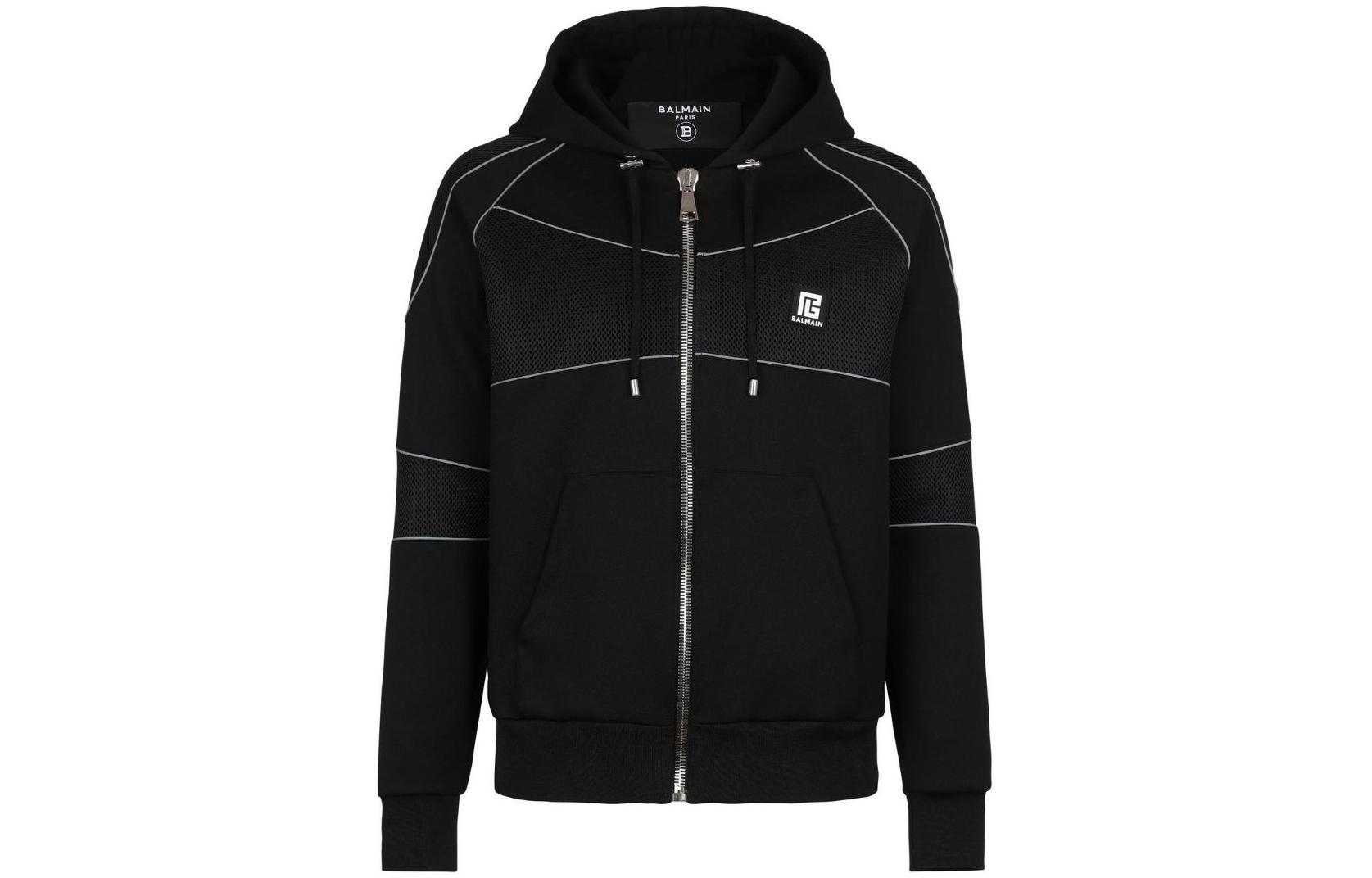 Balmain FW22 Solid Color Zip Hoodie Jacket Black YH0JX025MB710PA