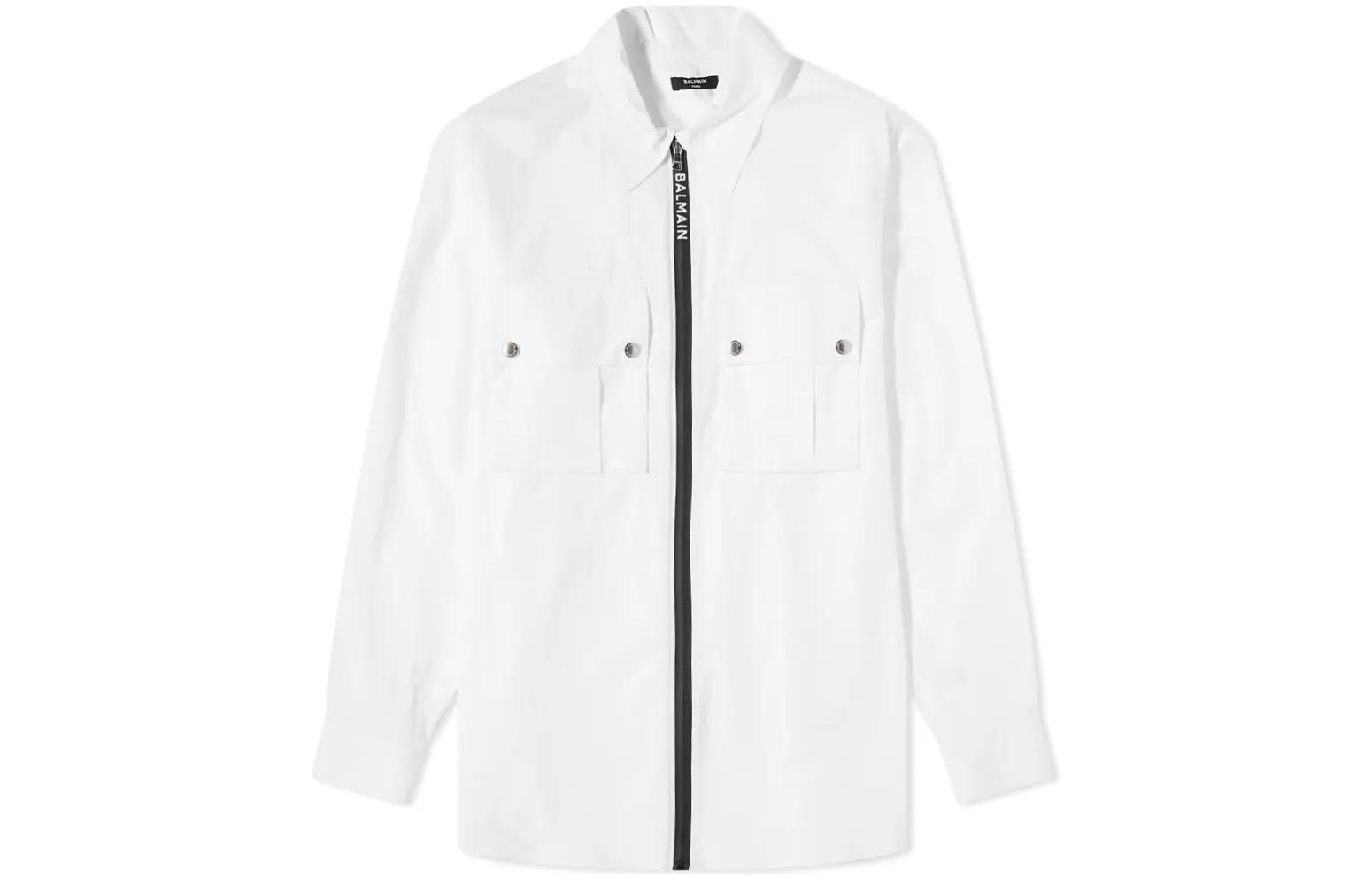 Balmain FW22 Solid Zip Collar Long Sleeve Jacket White () YH1HD010CB33-0FA