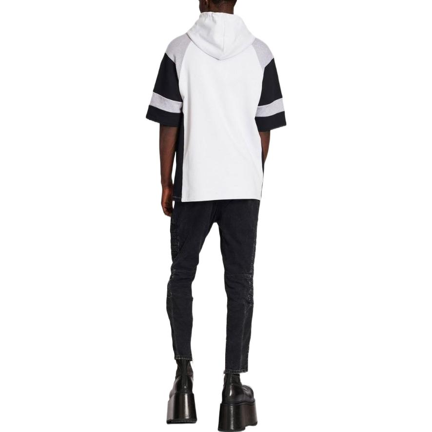 Shop BALMAIN FW22 條紋Logo印花短袖連帽衫 白色 YH0JL015BB76SEM