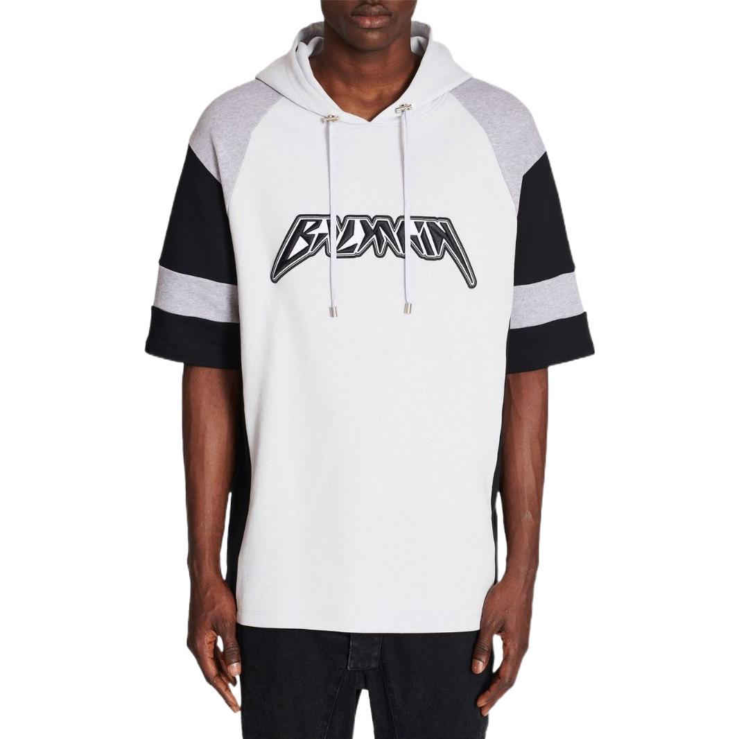 Purchase BALMAIN FW22 條紋Logo印花短袖連帽衫 白色 YH0JL015BB76SEM