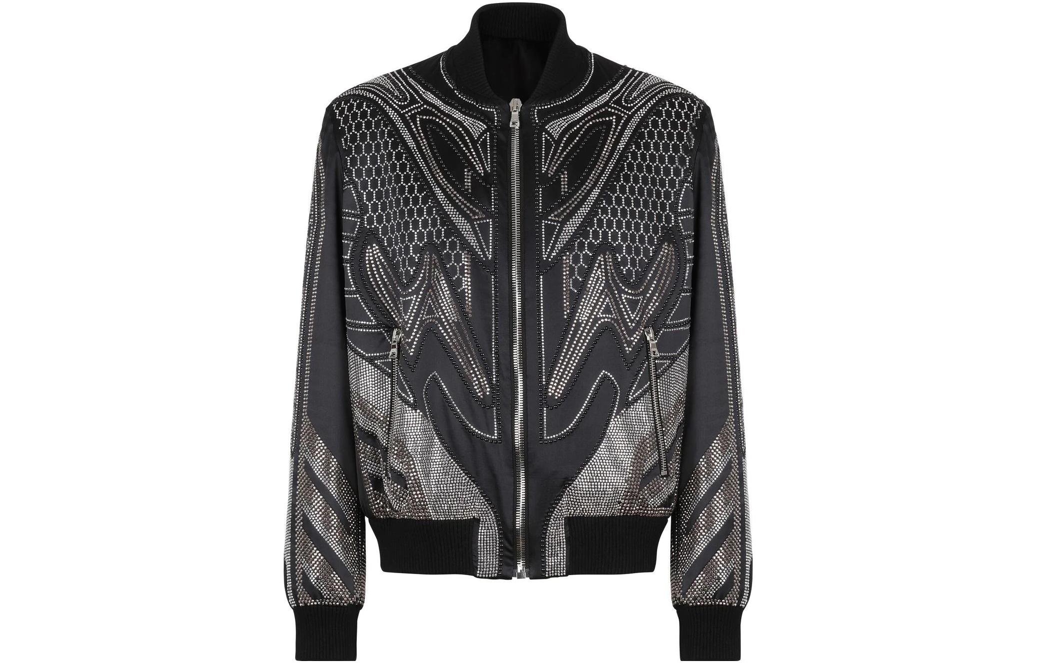 Balmain FW22 Studded Pattern Bomber Jacket Black Men YH0TF000PB38