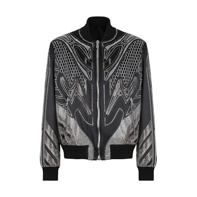 Balmain FW22 Studded Pattern Bomber Jacket Black Men YH0TF000PB38