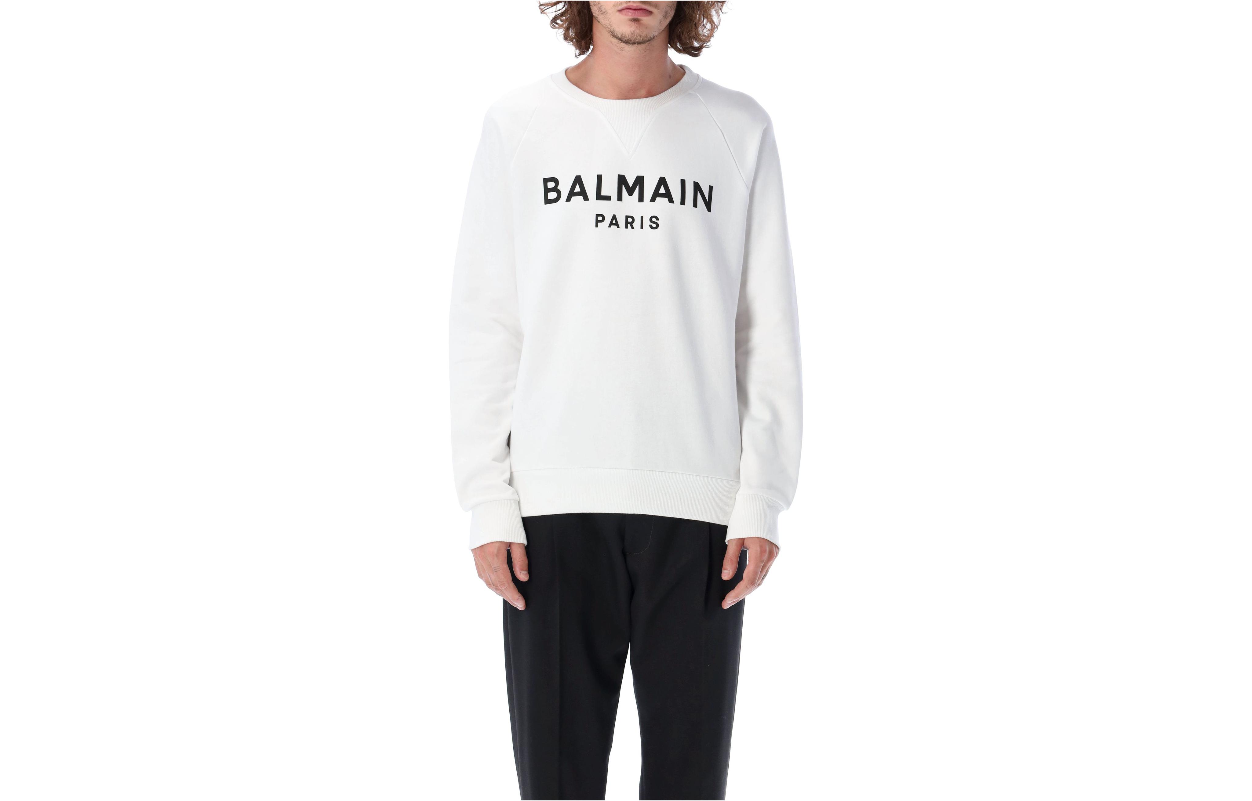 Balmain FW22 White Crewneck Pullover Sweatshirt with Logo Print YH0JQ005BB65GAB