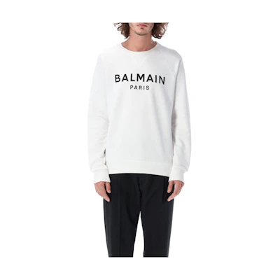 Balmain FW22 White Crewneck Pullover Sweatshirt with Logo Print YH0JQ005BB65GAB