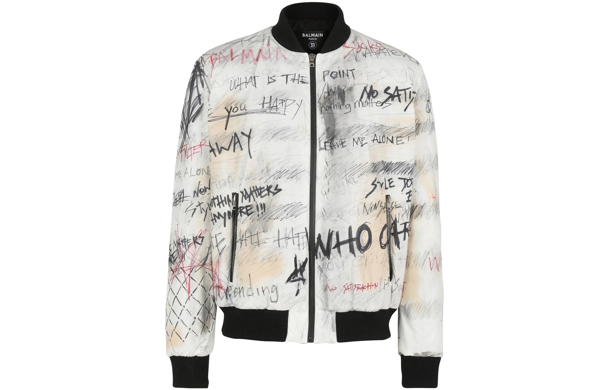 Balmain FW22 White Letter Graffiti Print Zip-Up Jacket Unisex YU1TF240XD28GBS