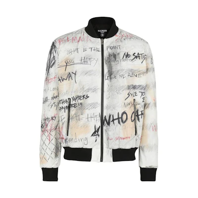 Balmain FW22 White Letter Graffiti Print Zip-Up Jacket Unisex YU1TF240XD28GBS
