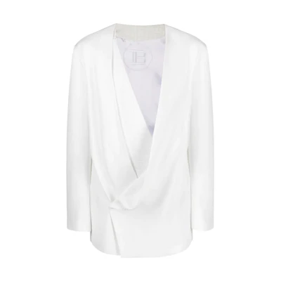 Balmain FW22 White Logo Lapel Tailored Oversized Blazer Jacket Mens XH0SI170MB180FA