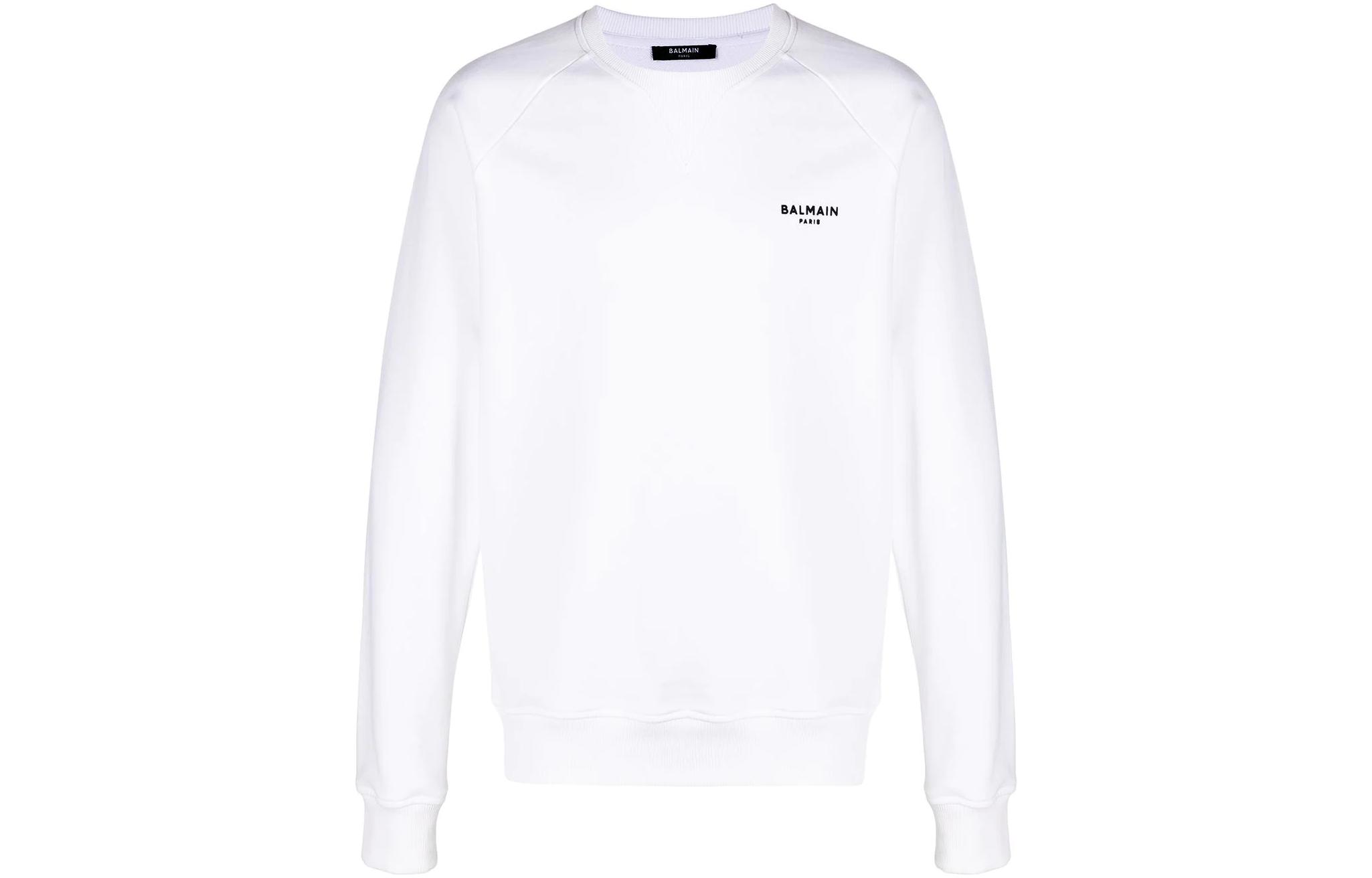 Balmain FW22 White Logo Print Crewneck Pullover Sweatshirt Casual Wear WH1JQ005B071-GAB