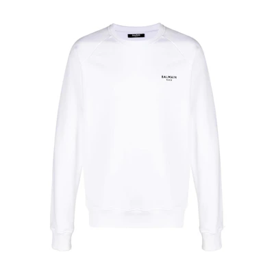 Balmain FW22 White Logo Print Crewneck Pullover Sweatshirt Casual Wear WH1JQ005B071-GAB