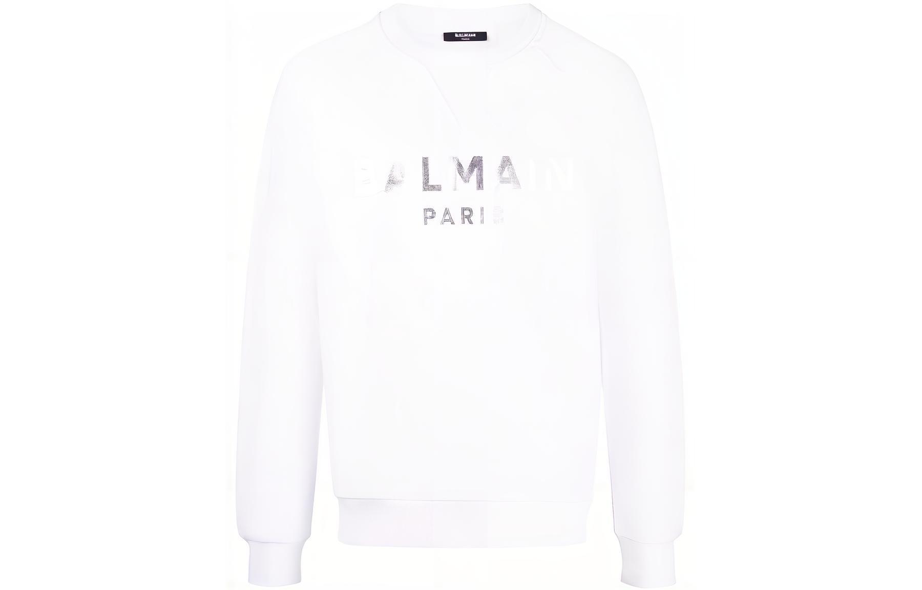 Balmain FW22 White Logo Print Crewneck Sweatshirt Casual Long Sleeve YH1JQ005BB29-GAC