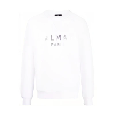 Balmain FW22 White Logo Print Crewneck Sweatshirt Casual Long Sleeve YH1JQ005BB29-GAC