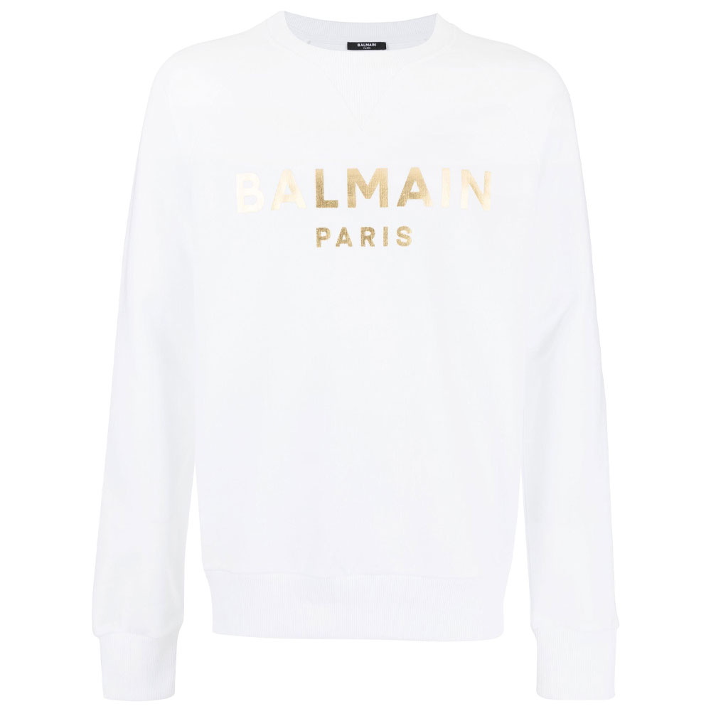 Balmain FW22 White Logo Print Crewneck Sweatshirt Long Sleeve YH1JQ005BB29GAD
