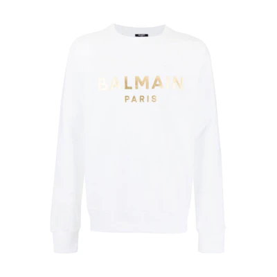 Balmain FW22 White Logo Print Crewneck Sweatshirt Long Sleeve YH1JQ005BB29GAD