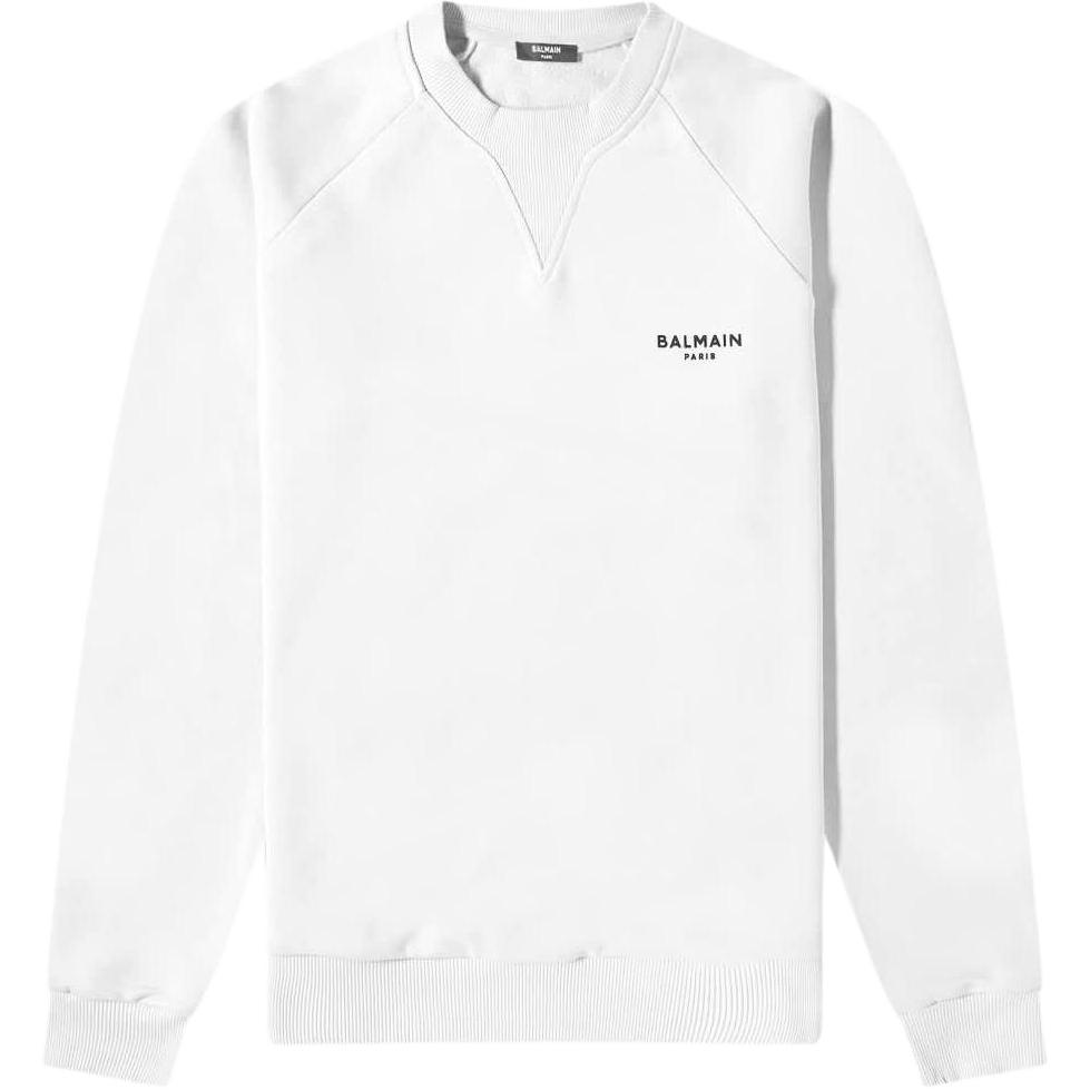 Balmain FW22 White Ribbed Logo Print Crewneck Sweatshirt XH0JQ005BB04-GAB