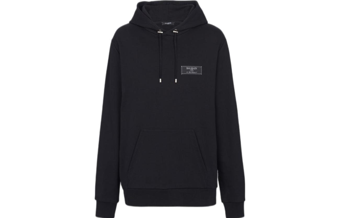 BALMAIN FW23  Black Hoodie with Solid Logo Patch. BH0JT047-JB53-0PA