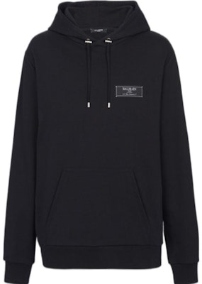 BALMAIN FW23 Black Hoodie with Solid Logo Patch. BH0JT047-JB53-0PA Order BALMAIN FW23 Black Hoodie with Solid Logo Patch. BH0JT047-JB53-0PA