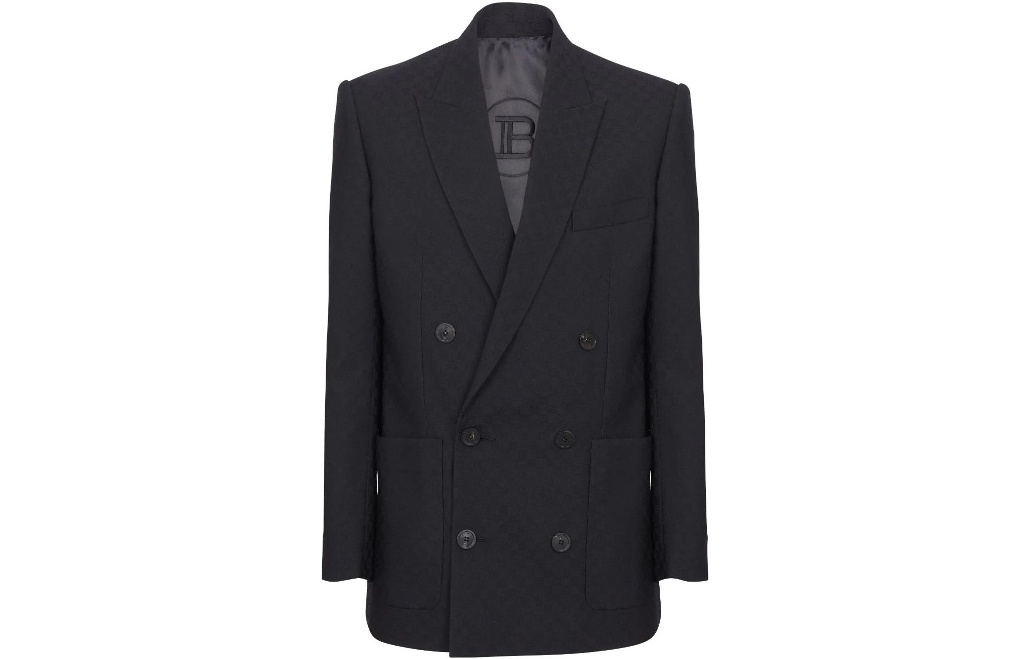 BALMAIN FW23  Solid Logo Jacquard Single-Breasted Blazer Black CH1SG030-WC54-0PA