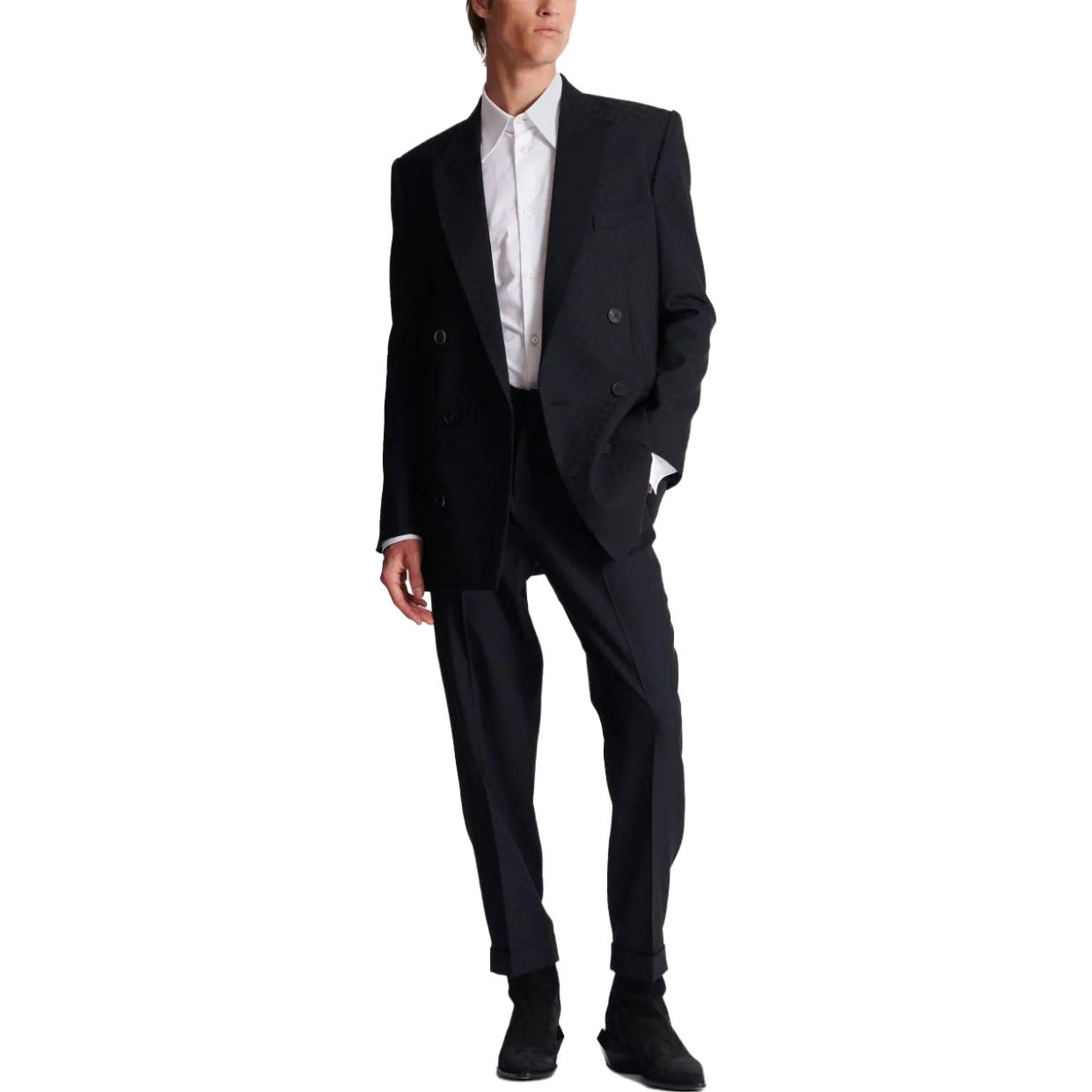 Lookbook BALMAIN FW23 Blazer Hitam Logo Jacquard Solid Single-Breasted CH1SG030-WC54-0PA