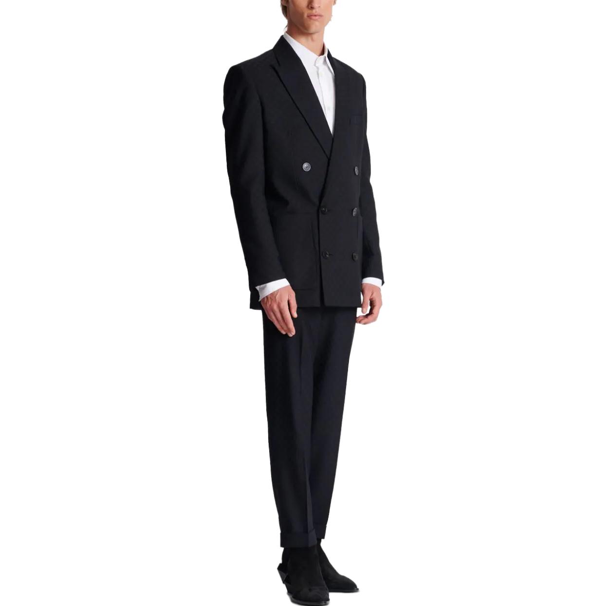 Purchase BALMAIN FW23 Blazer Hitam Logo Jacquard Solid Single-Breasted CH1SG030-WC54-0PA