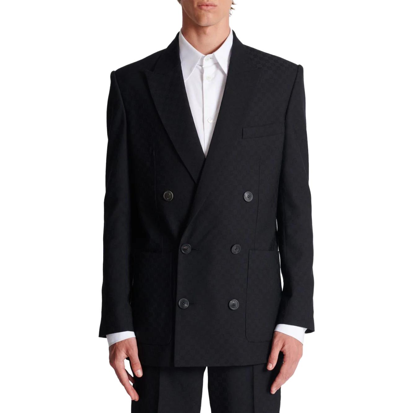 Details for BALMAIN FW23 Blazer Hitam Logo Jacquard Solid Single-Breasted CH1SG030-WC54-0PA