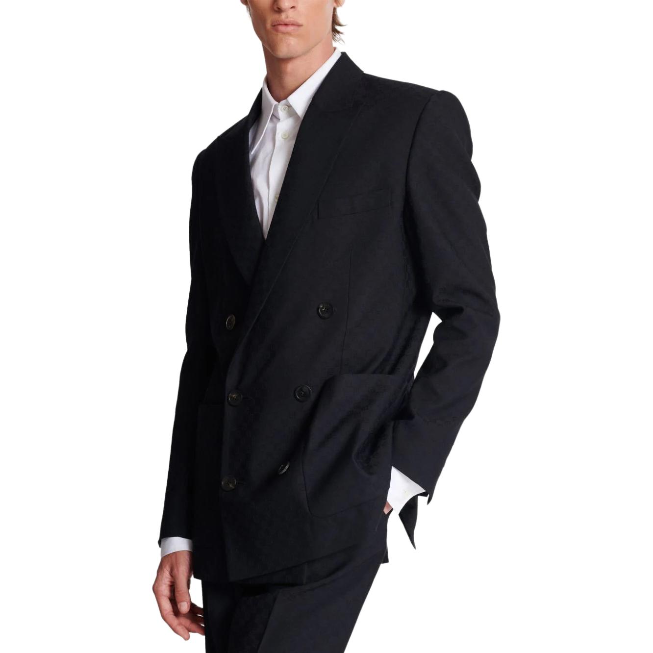 Sizing BALMAIN FW23 Blazer Hitam Logo Jacquard Solid Single-Breasted CH1SG030-WC54-0PA