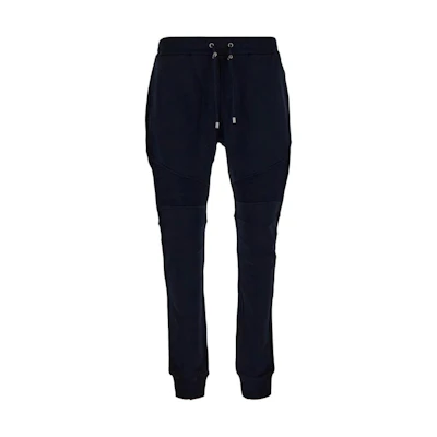 BALMAIN FW23 Solid Logo Knit Jogger Sweatpants in Deep Blue. CH1OB000-BB04-EAB