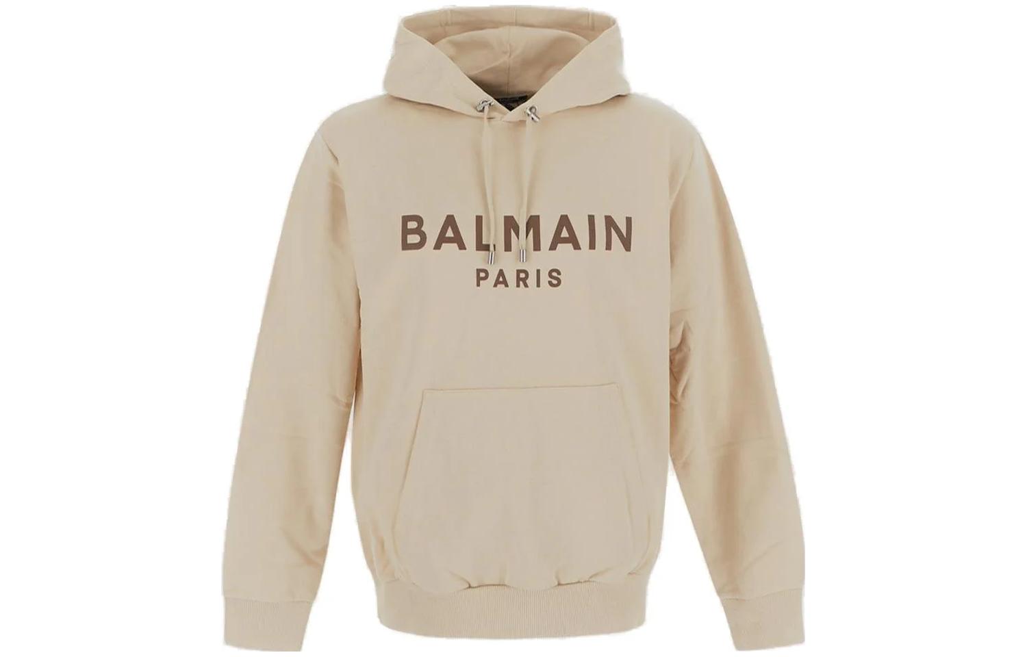Balmain FW23 Beige Hoodie with Letter Print BH0JR002-BB65-GPA