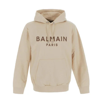 Balmain FW23 Beige Hoodie with Letter Print BH0JR002-BB65-GPA