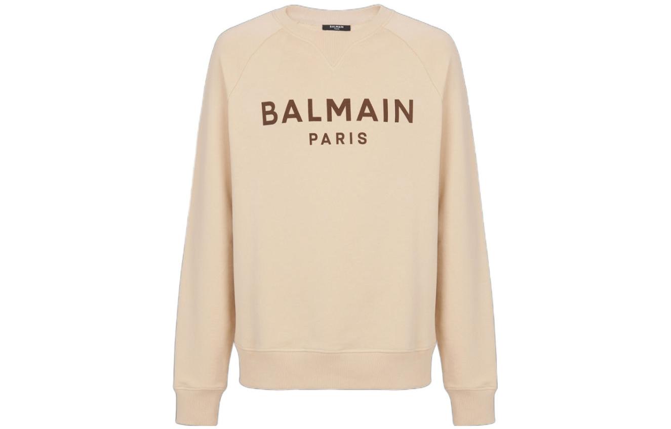 Balmain FW23 Beige Letter Print Casual Crewneck Sweatshirt BH0JQ005-BB65-GPA