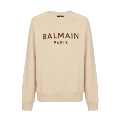 Balmain FW23 Beige Letter Print Casual Crewneck Sweatshirt BH0JQ005-BB65-GPA