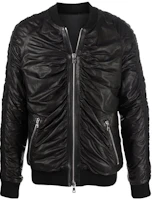 Balmain FW23 Black Pleated Leather Bomber Jacket Long Sleeve XH0TF190-LB32-0PA Balmain FW23 Black Pleated Leather Bomber Jacket Long Sleeve XH0TF190-LB32-0PA