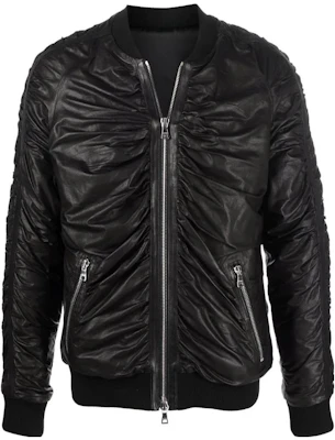 Balmain FW23 Black Pleated Leather Bomber Jacket Long Sleeve XH0TF190-LB32-0PA Buy Balmain FW23 Black Pleated Leather Bomber Jacket Long Sleeve XH0TF190-LB32-0PA