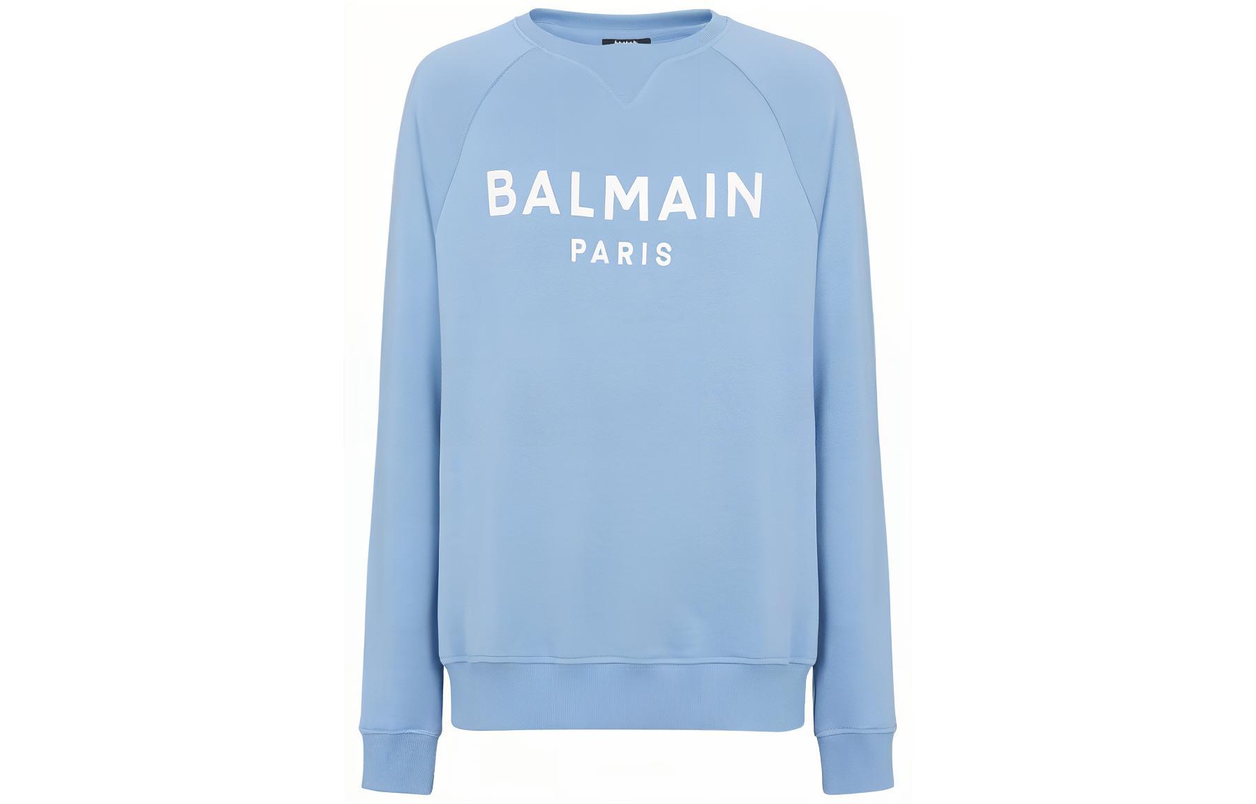 Balmain FW23 Blue Crewneck Sweatshirt with Balmain Paris Logo Print for Men CH1JQ005-BB65-SLJ