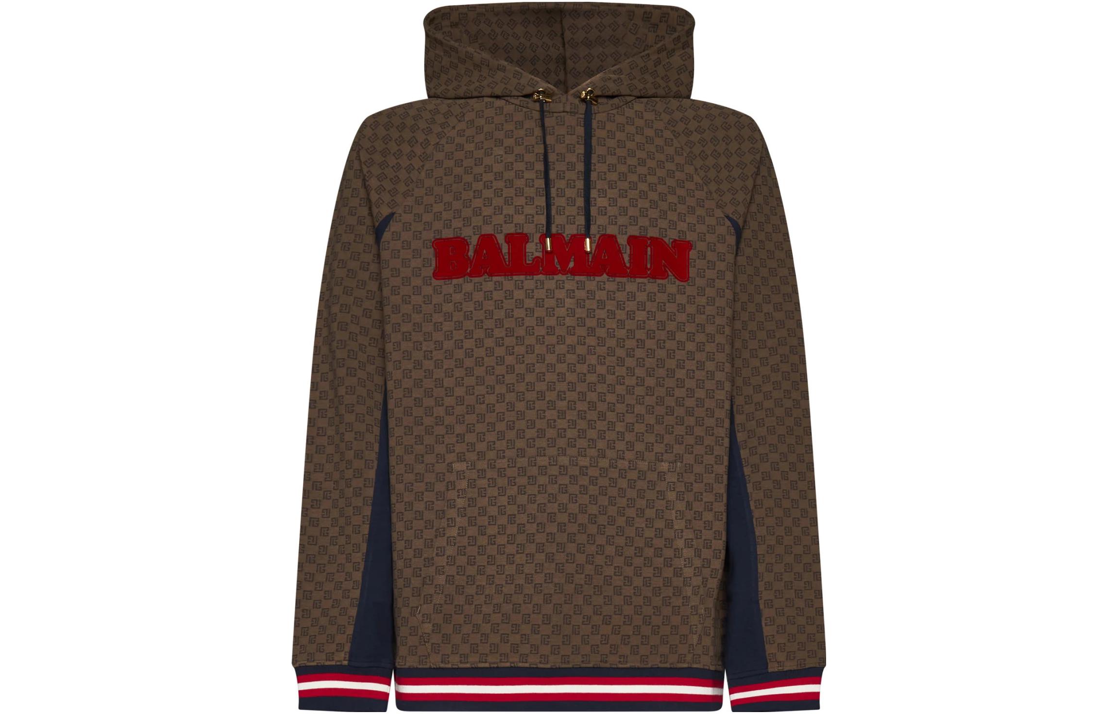 Balmain FW23 Brown Letter Print Casual Hoodie BH0JT205BC53WGB