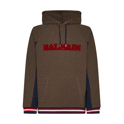 Balmain FW23 Brown Letter Print Casual Hoodie BH0JT205BC53WGB