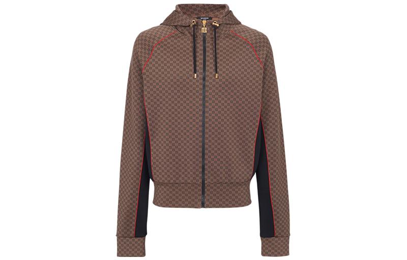 Balmain FW23 Brown Logo Print Casual Hooded Jacket BH2JZ030-MD55-WDI