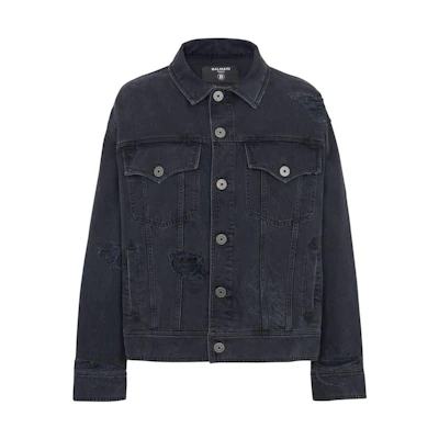 BALMAIN FW23 Distressed Denim Jacket Black Textile Outerwear CH1TC300-DD95-0PC