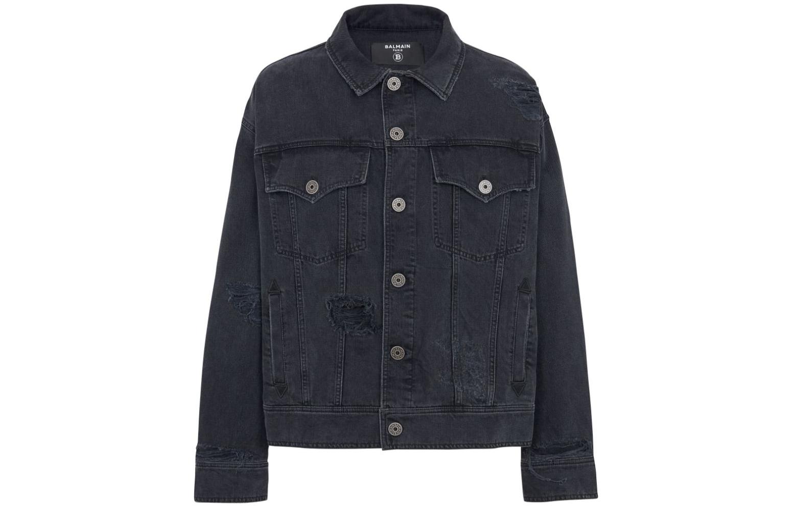 Order 巴尔曼 FW23 黑色做旧牛仔夹克 外套 CH1TC300-DD95-0PC