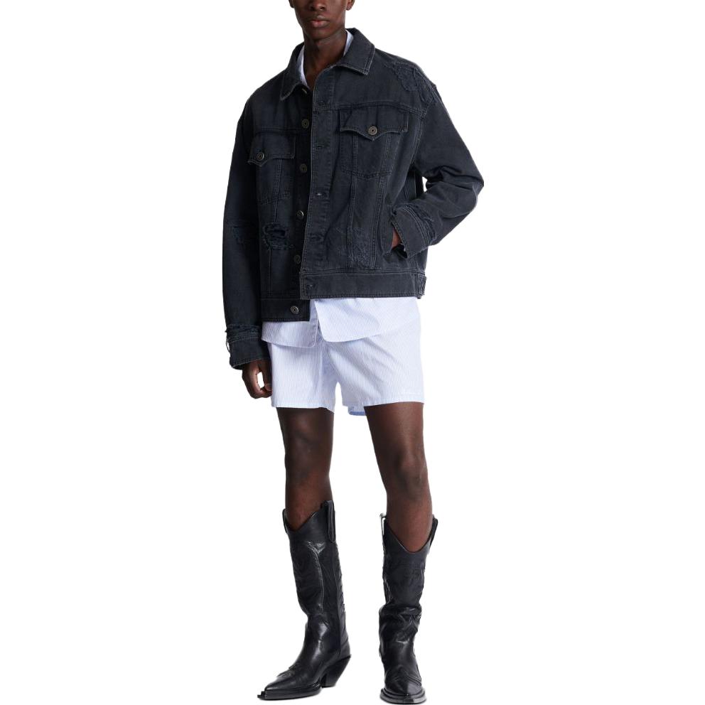 Lookbook 巴尔曼 FW23 黑色做旧牛仔夹克 外套 CH1TC300-DD95-0PC