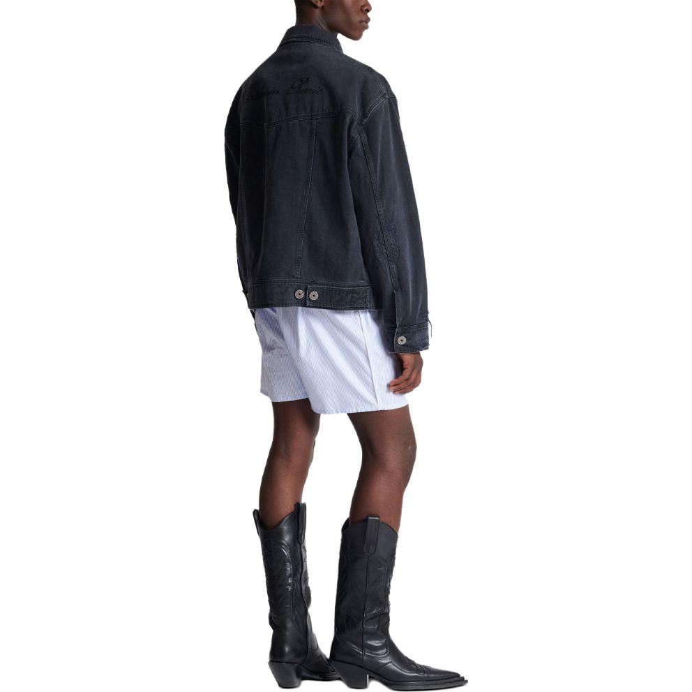 Shop 巴尔曼 FW23 黑色做旧牛仔夹克 外套 CH1TC300-DD95-0PC