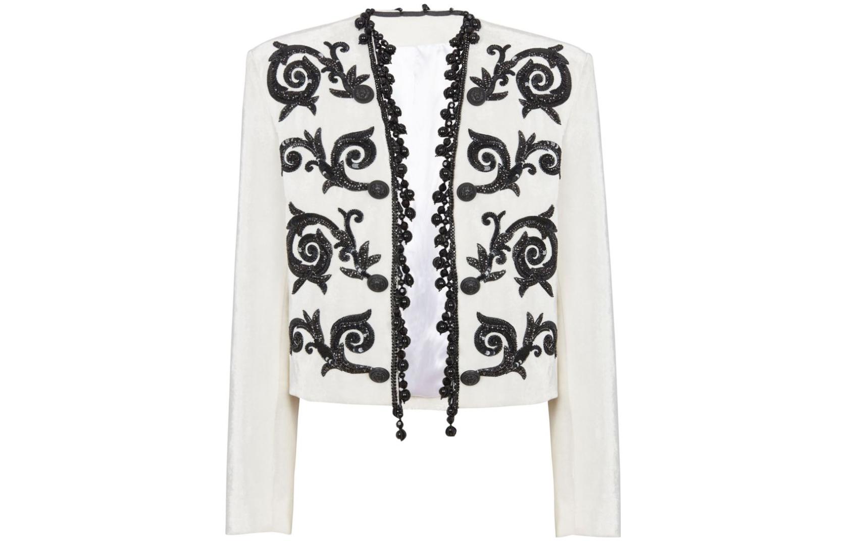 Balmain FW23 Embroidered Pattern White Open-Front Jacket for Men CH1SC017-PC23-GABF