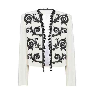 Balmain FW23 Embroidered Pattern White Open-Front Jacket for Men CH1SC017-PC23-GABF
