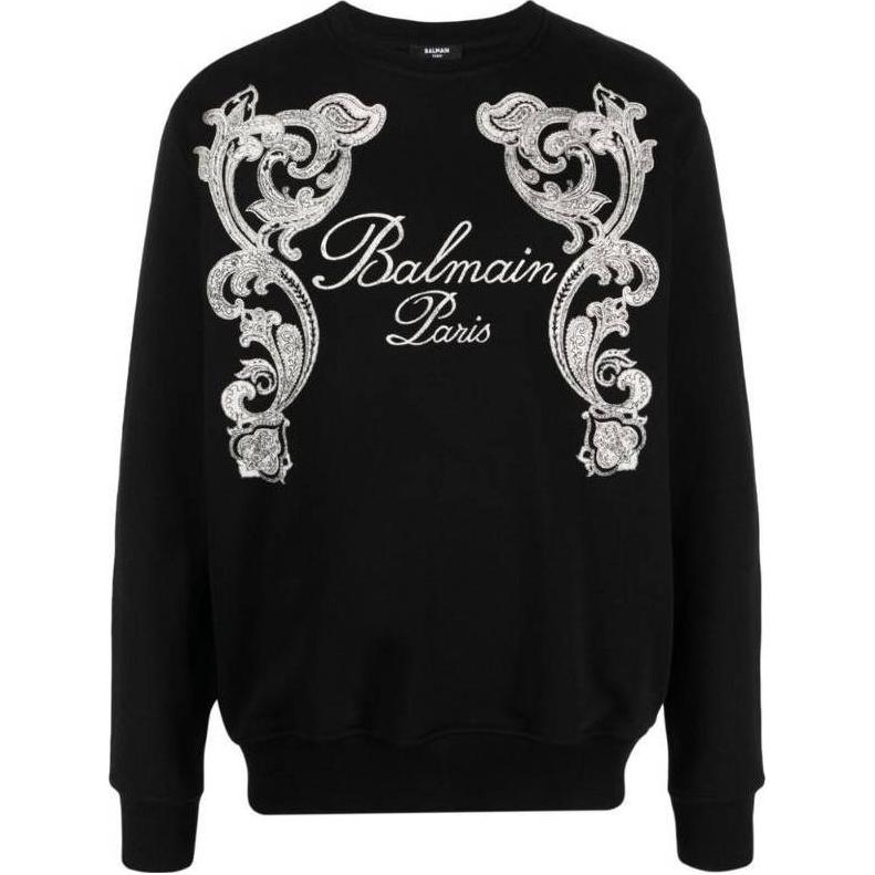 Balmain FW23 Graphic Logo Print Black Crewneck Long Sleeve Sweatshirt Mens CH1JQ040-GD30-EDK