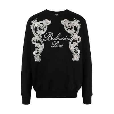 Balmain FW23 Graphic Logo Print Black Crewneck Long Sleeve Sweatshirt Mens CH1JQ040-GD30-EDK