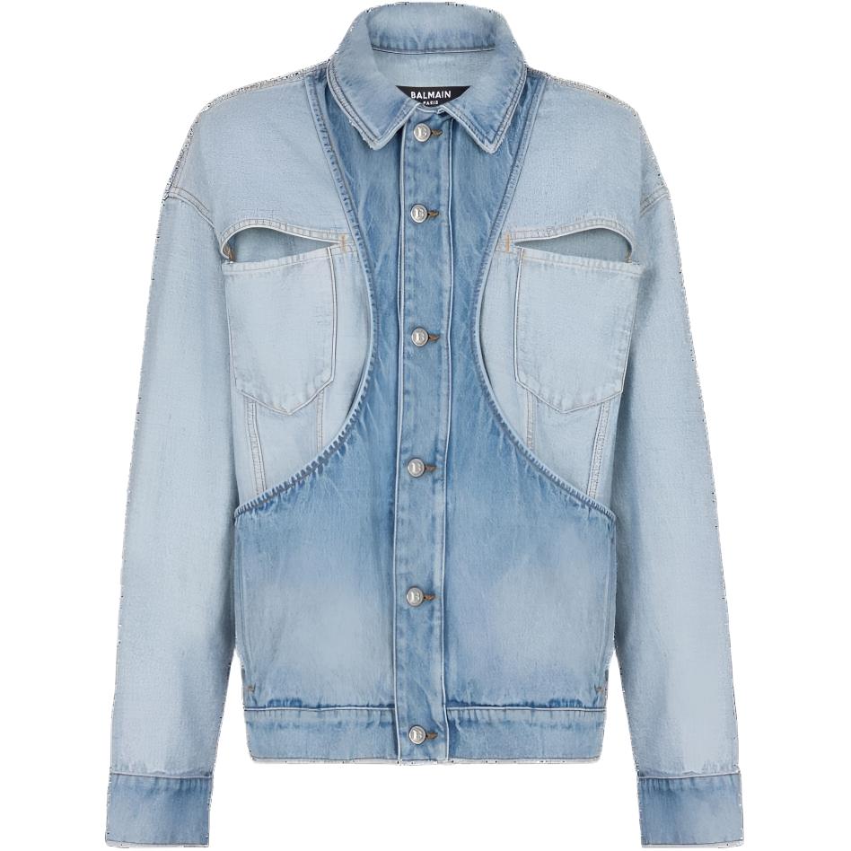 Balmain FW23 Inverted Cut Denim Jacket in Blue AH1TC225-DC99-6FF